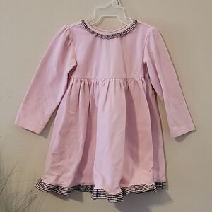 MAGGIE & ZOE LIGHT PINK LONG-SLEEVE DRESS WITH CHECKERED RIBBON TRIM, SIZE 12 MO